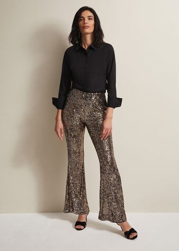 Phase Eight Karmia Gold Sequin Flareds Trousers Gold Canada | VAGQHJ-436